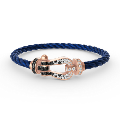 [Kincade Jewelrys] BRACELET FORCE LARGE FER À CHEVAL NOIR ET BLANC DIAMANT OR ROSE