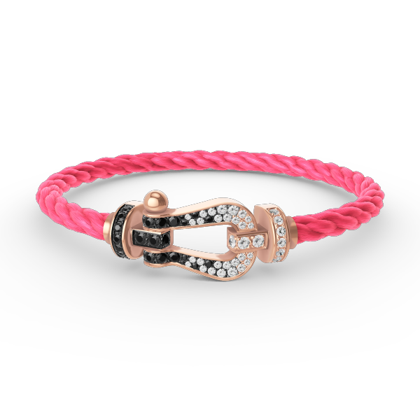 [Kincade Jewelrys] BRACELET FORCE LARGE FER À CHEVAL NOIR ET BLANC DIAMANT OR ROSE