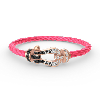 [Kincade Jewelrys] BRACELET FORCE LARGE FER À CHEVAL NOIR ET BLANC DIAMANT OR ROSE