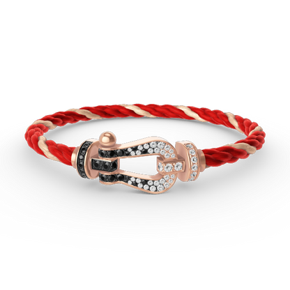 [Kincade Jewelrys] BRACELET FORCE LARGE FER À CHEVAL NOIR ET BLANC DIAMANT OR ROSE