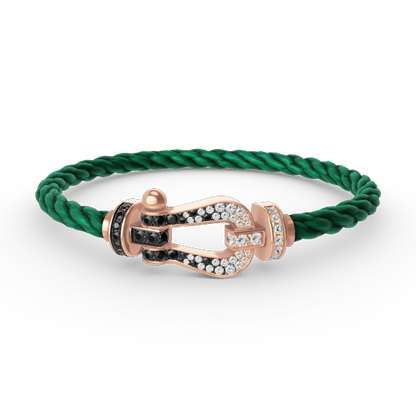 [Kincade Jewelrys] BRACELET FORCE LARGE FER À CHEVAL NOIR ET BLANC DIAMANT OR ROSE