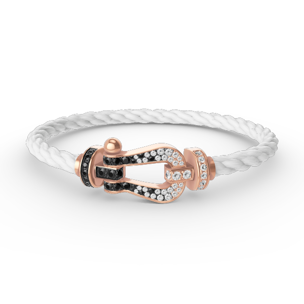 [Kincade Jewelrys] BRACELET FORCE LARGE FER À CHEVAL NOIR ET BLANC DIAMANT OR ROSE