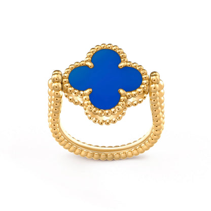 [Kincade Jewelrys] BAGUE EN AGATE BLEUE RIVERSIBLE CLOVER