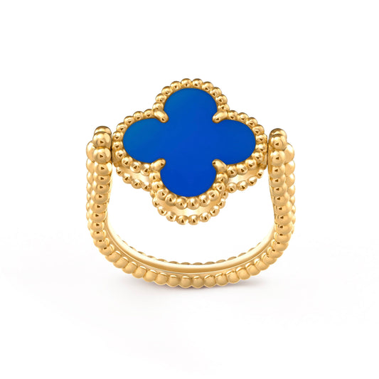 [Kincade Jewelrys] BAGUE EN AGATE BLEUE RIVERSIBLE CLOVER