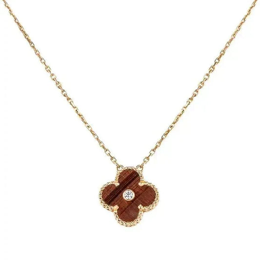 [Kincade Jewelrys] Collier CLOVER 15 MM DIAMANT ET AGATE ŒIL DE TIGRE JAUNE