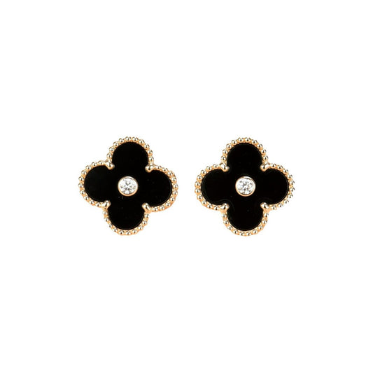 [Kincade Jewelrys]Boucles d'oreilles Clover Medium 1 Motif Onyx Diamant