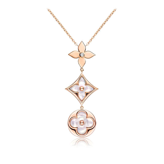 [Kincade Jewelrys] COLLIER LARIAT COLOR BLOSSOM OR ROSE NACRE BLANCHE ET DIAMANT