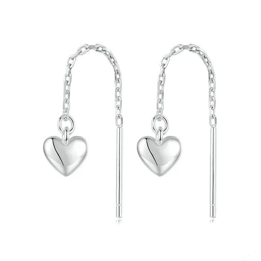 Boucles d'oreilles pendantes simples en forme de cœur avec longs pompons