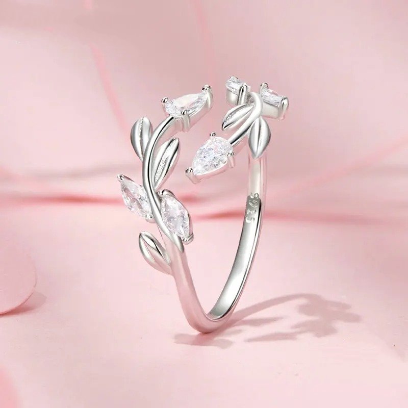 Bague ajustable simple en forme de feuille, déclaration de feuilles porte-bonheur