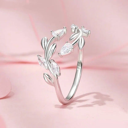 Bague ajustable simple en forme de feuille, déclaration de feuilles porte-bonheur