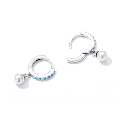 Boucles d'oreilles pendantes turquoise et perles de coquillage