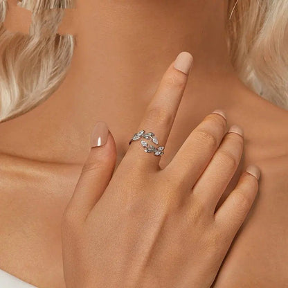 Bague ajustable simple en forme de feuille, déclaration de feuilles porte-bonheur
