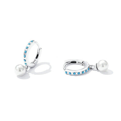Boucles d'oreilles pendantes turquoise et perles de coquillage