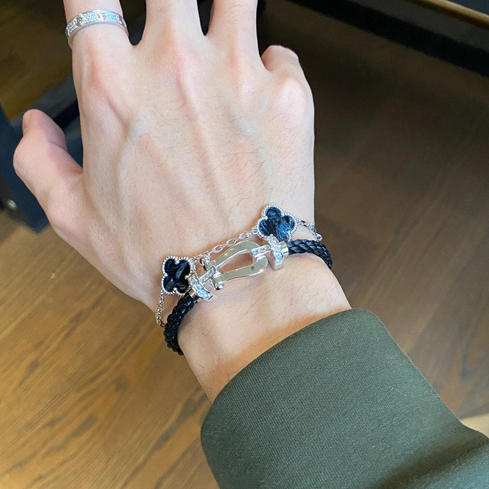 [Kincade Jewelrys]CLOVER 5 MOTIF PIETERSITE SILVER BRACELET