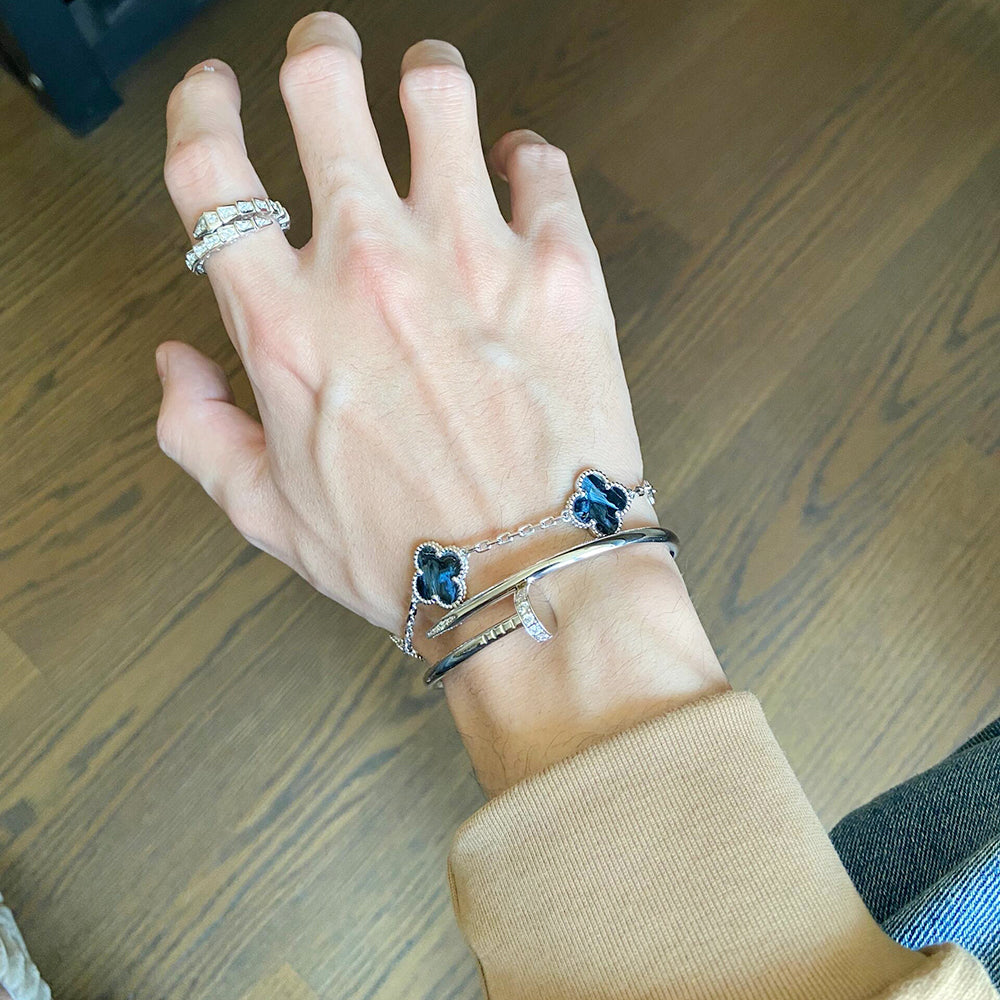 [Kincade Jewelrys]CLOVER 5 MOTIF PIETERSITE SILVER BRACELET