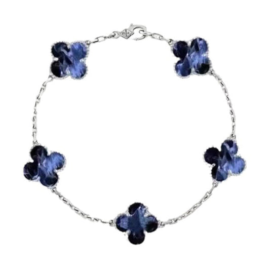 [Kincade Jewelrys] Bracelet en argent avec 5 motifs de trèfle et de pietersite 