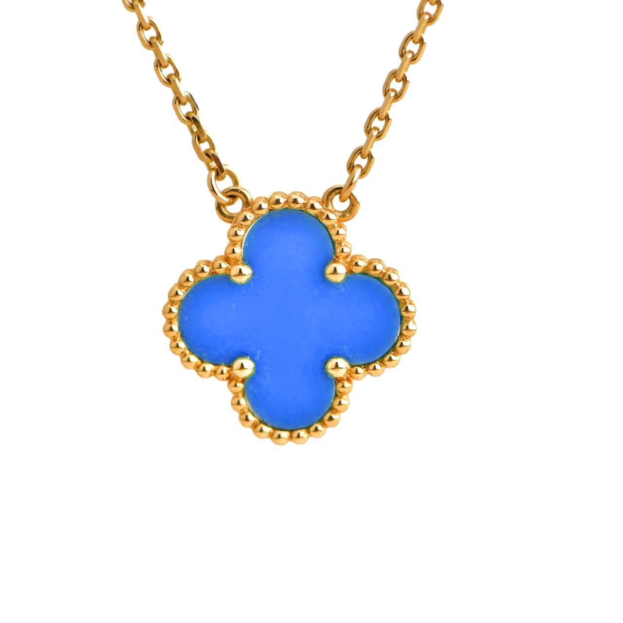 [Kincade Jewelrys] COLLIER EN AGATE BLEUE TRÈFLE 15 MM
