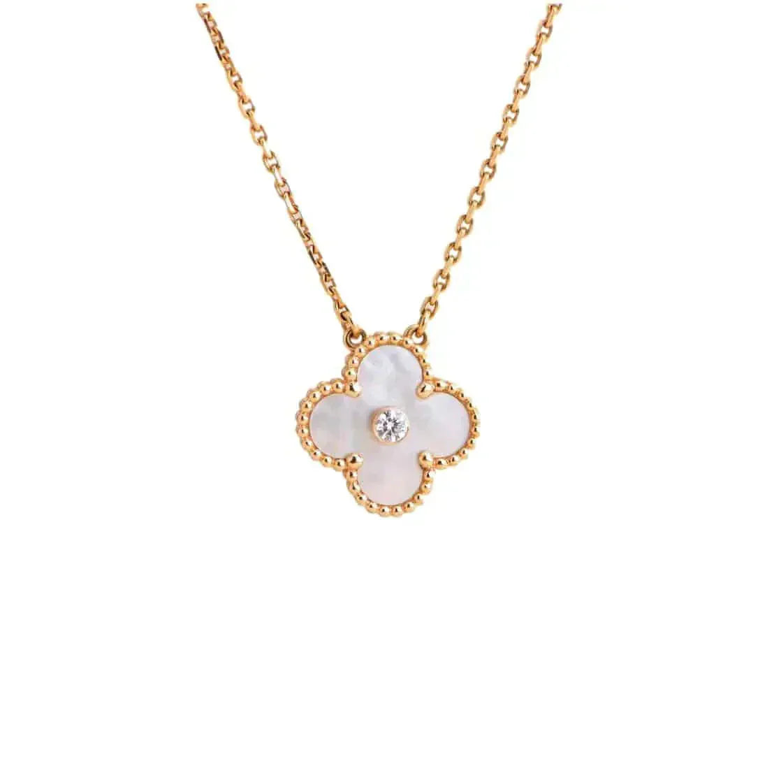 [Kincade Jewelrys] COLLIER FRITILLAIRE BLANC DIAMANT CLOVER 15 MM