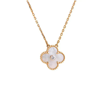 [Kincade Jewelrys] COLLIER FRITILLAIRE BLANC DIAMANT CLOVER 15 MM