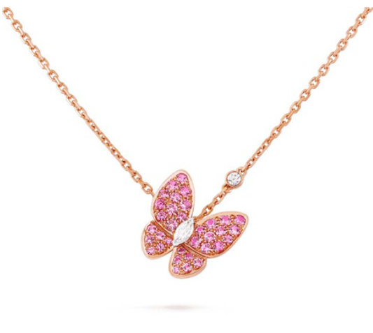 [Kincade Jewelrys] COLLIER PAPILLON EN OR ROSE ET DIAMANT ROUGE