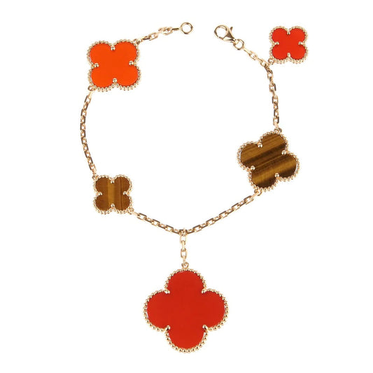 [Kincade Jewelrys] BRACELET TRÈFLE 5 MOTIFS CORNALINE ŒIL DE TIGRE