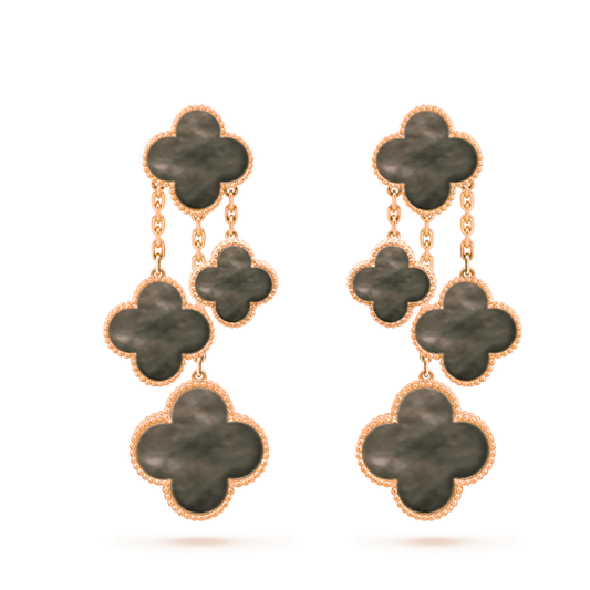 [Kincade Jewelrys] BOUCLES D'OREILLES TRÈFLE NACRE FONCÉE 4 MOTIFS OR ROSE