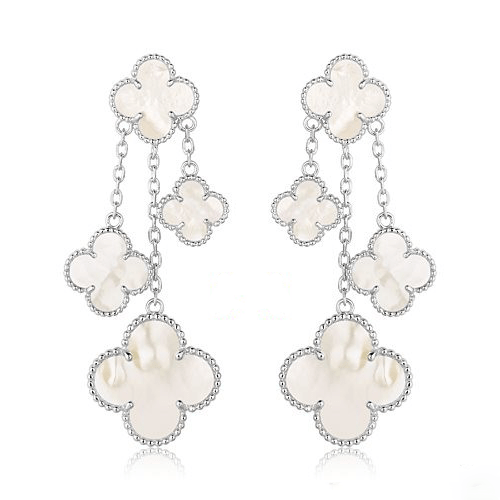 [Kincade Jewelrys] BOUCLES D'OREILLES TRÈFLE NACRE BLANCHE 4 MOTIFS ARGENT