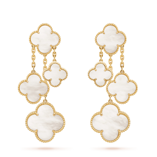 [Kincade Jewelrys] BOUCLES D'OREILLES TRÈFLE NACRE BLANCHE 4 MOTIFS OR