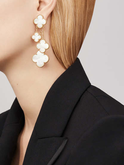 [Kincade Jewelrys]CLOVER EARRINGS WHITE MOP 4 MOTIFS GOLD