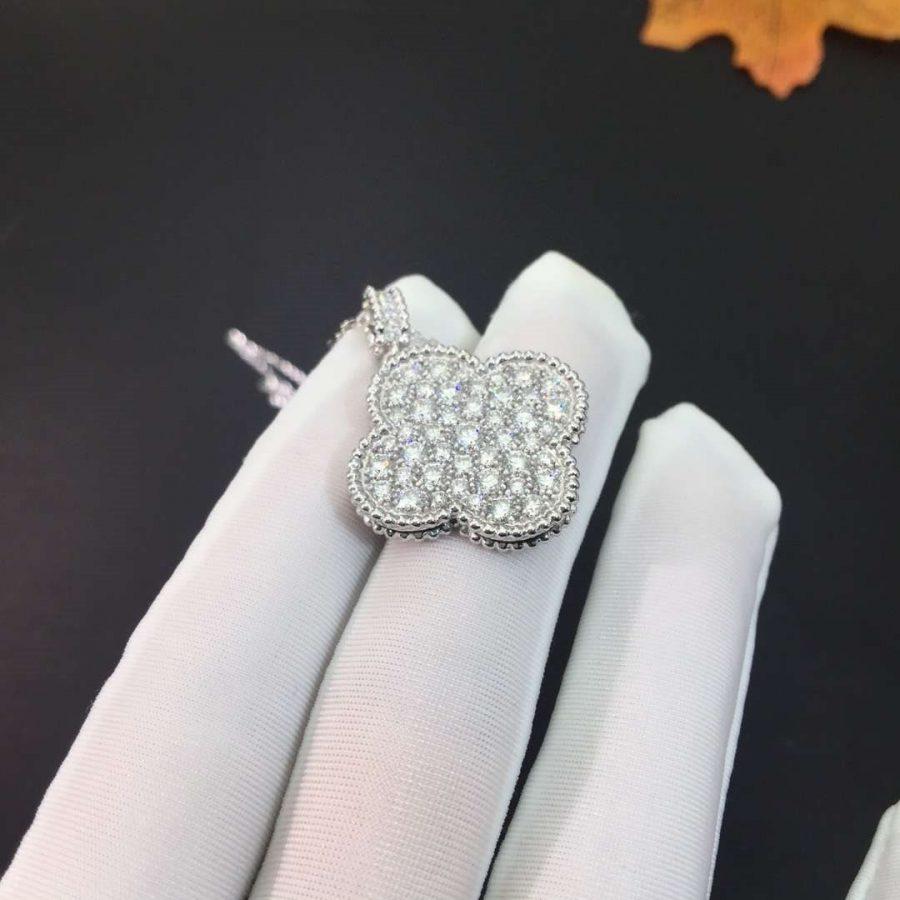 [Kincade Jewelrys]CLOVER 25MM SILVER FULL DIAMOND BIG CLOVER NECKLACE