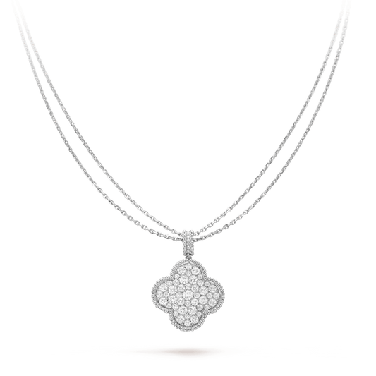 [Kincade Jewelrys] Collier grand trèfle en argent et diamants 25 mm