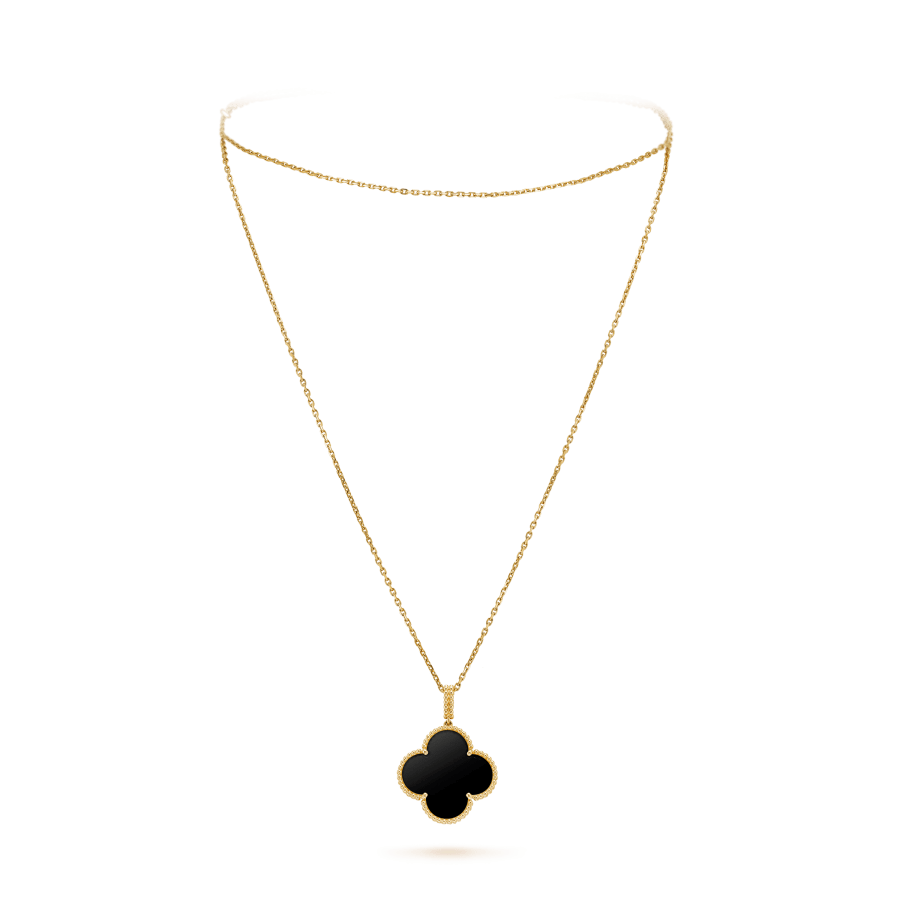 [Kincade Jewelrys] Collier grand trèfle en or et onyx 25 mm