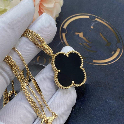 [Kincade Jewelrys] Collier grand trèfle en or et onyx 25 mm