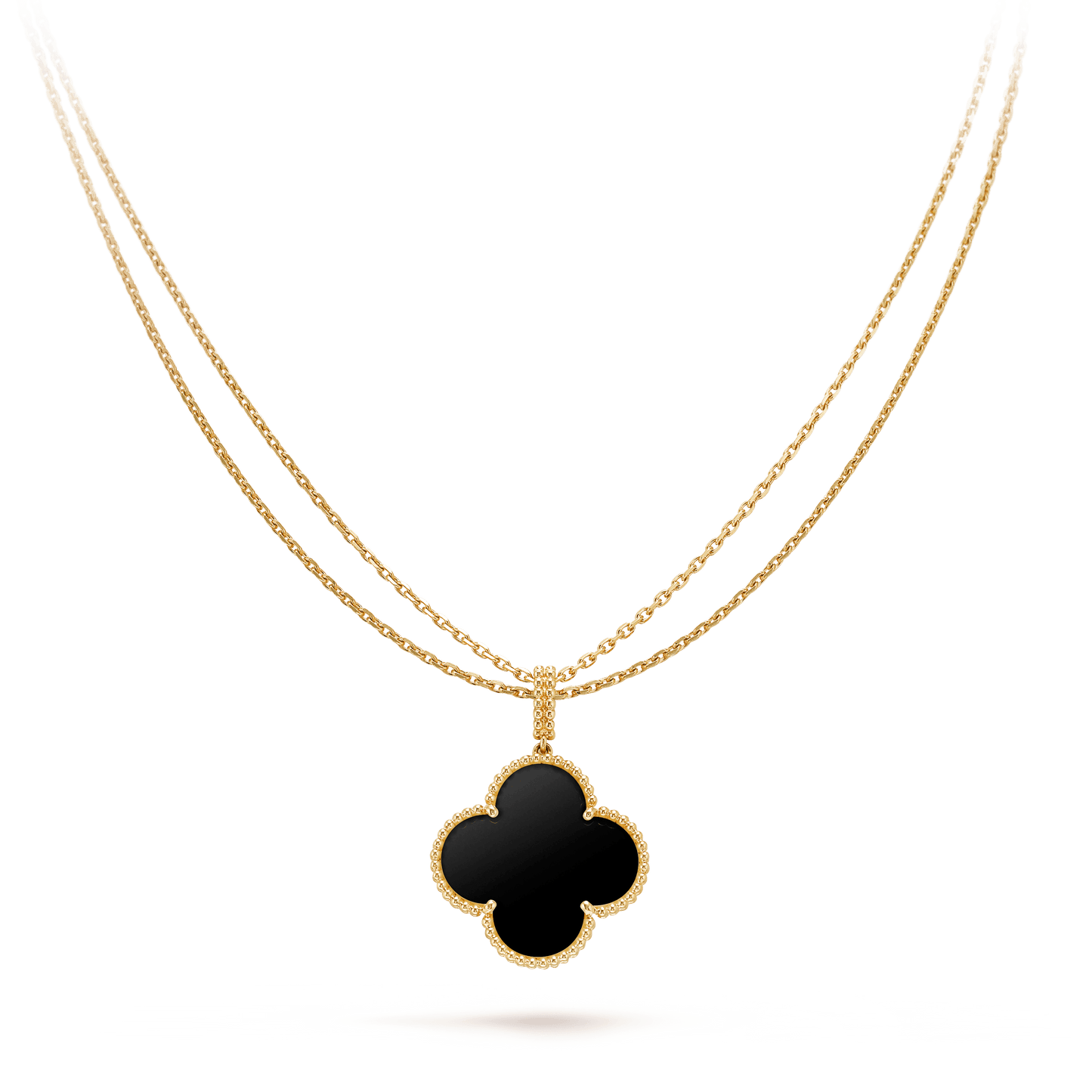 [Kincade Jewelrys]CLOVER 25MM GOLD ONYX BIG CLOVER NECKLACE