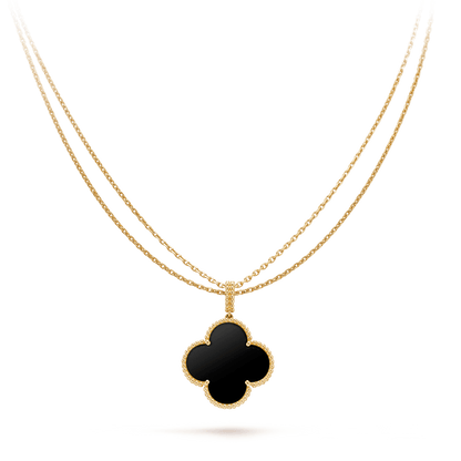 [Kincade Jewelrys] Collier grand trèfle en or et onyx 25 mm