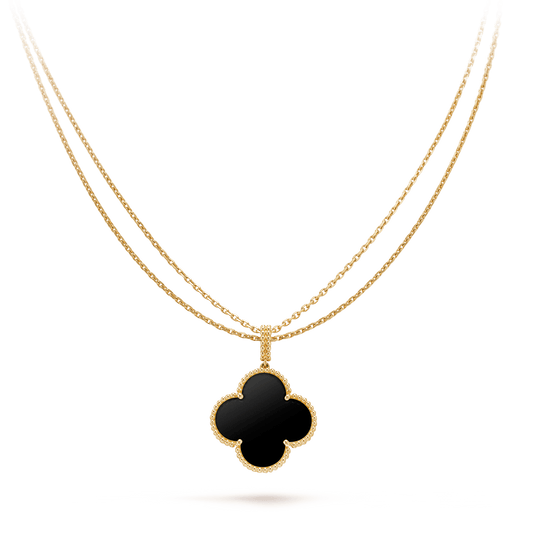 [Kincade Jewelrys] Collier grand trèfle en or et onyx 25 mm