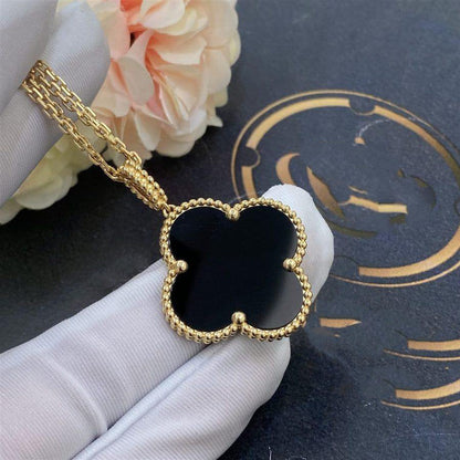 [Kincade Jewelrys] Collier grand trèfle en or et onyx 25 mm