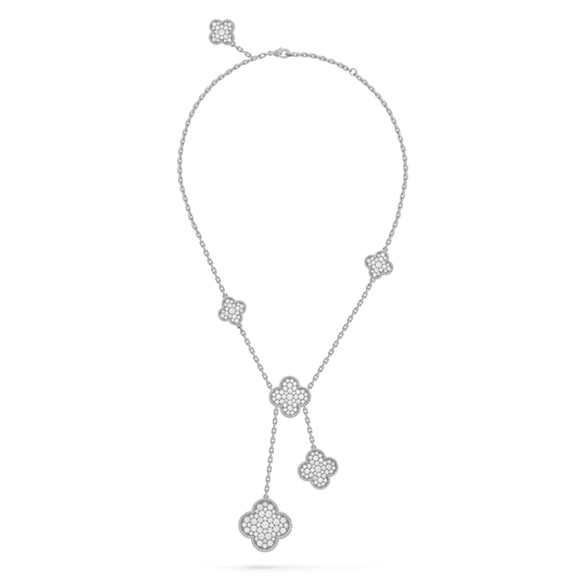 [Kincade Jewelrys] COLLAR DE PLATA Y DIAMANTES CON 5 MOTIVOS DE TRÉBOL