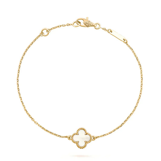 [Kincade Jewelrys] Bracelet fleur unique en nacre blanche et trèfle