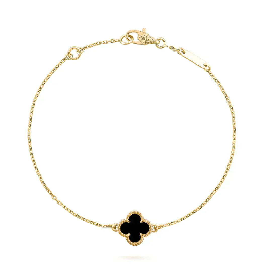[Kincade Jewelrys] Bracelet fleur unique en onyx et trèfle