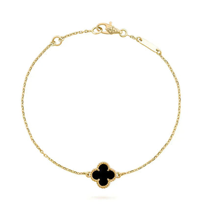 [Kincade Jewelrys] Bracelet fleur unique en onyx et trèfle