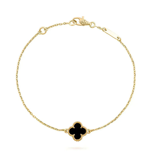 [Kincade Jewelrys] Bracelet fleur unique en onyx et trèfle