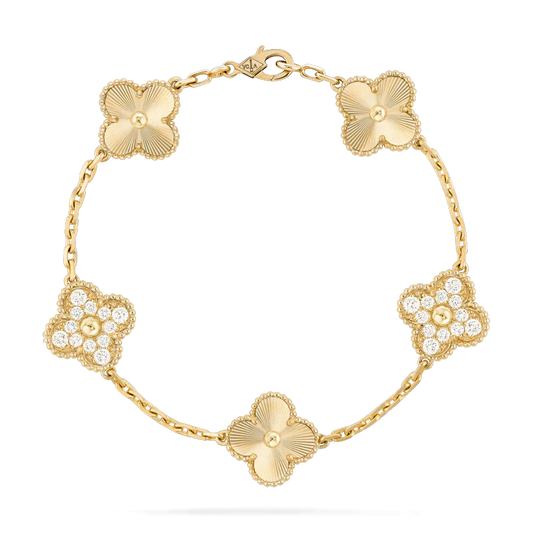 [Kincade Jewelrys] BRACELET TRÈFLE 5 MOTIFS OR DIAMANT 