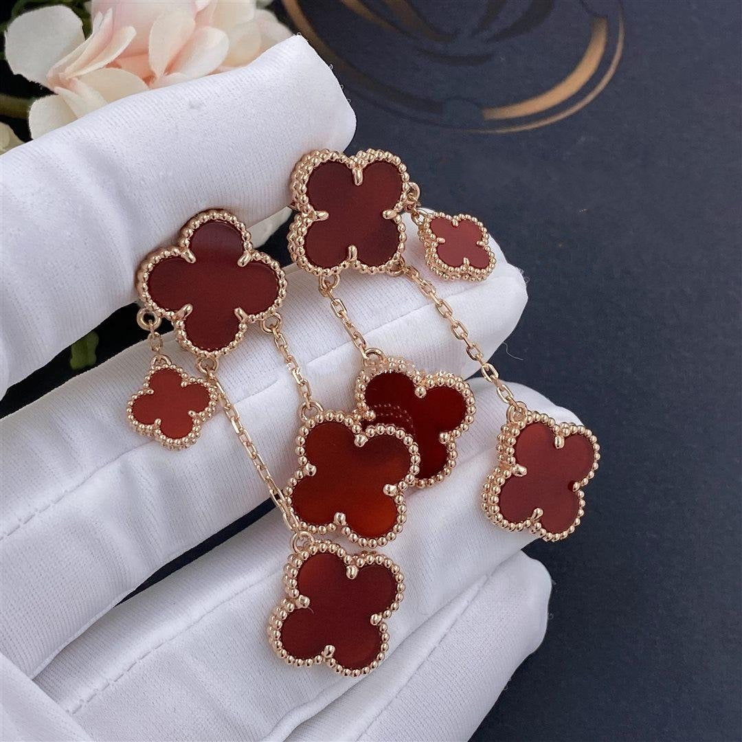 [Kincade Jewelrys] BOUCLES D'OREILLES TRÈFLE CORNALINE 4 MOTIFS OR ROSE