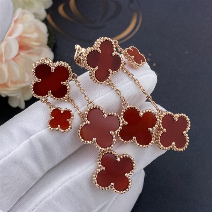 [Kincade Jewelrys] BOUCLES D'OREILLES TRÈFLE CORNALINE 4 MOTIFS OR ROSE