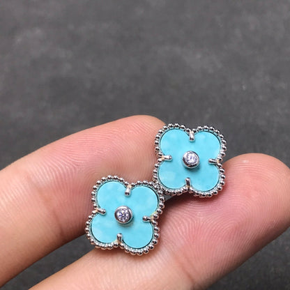 [Kincade Jewelrys]Boucles d'oreilles Clover 1 diamant bleu ciel en argent