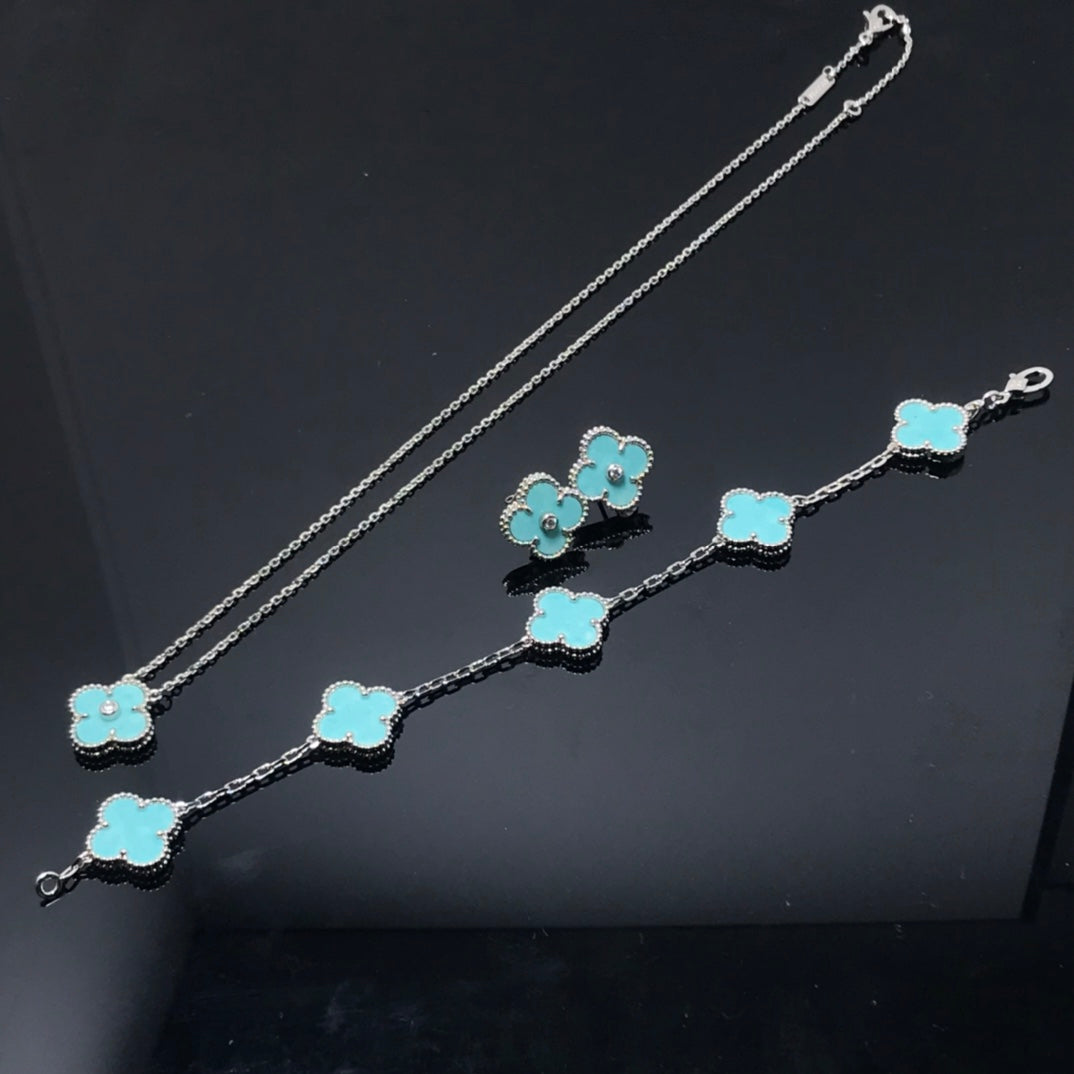 [Kincade Jewelrys]Boucles d'oreilles Clover 1 diamant bleu ciel en argent