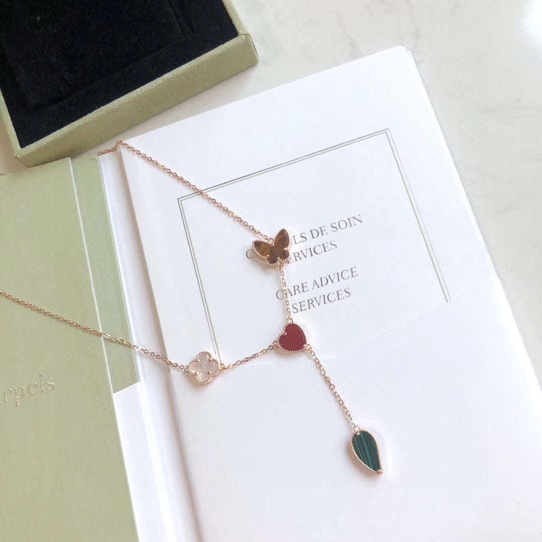 [Kincade Jewelrys]LUCKY SPRING 4 MOTIFS ROSE GOLD NECKLACE