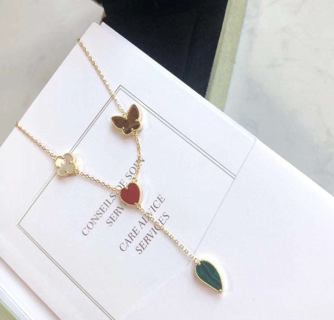 [Kincade Jewelrys]LUCKY SPRING 4 MOTIFS ROSE GOLD NECKLACE