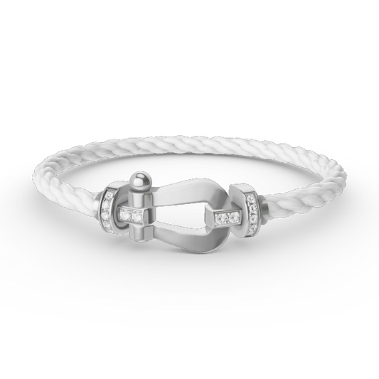 [Kincade Jewelrys]Pulsera de herradura grande con medio diamante en plata